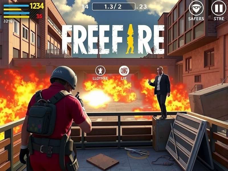 Free Fire 2020 gameplay scene showing intense squad combat in Bermuda map